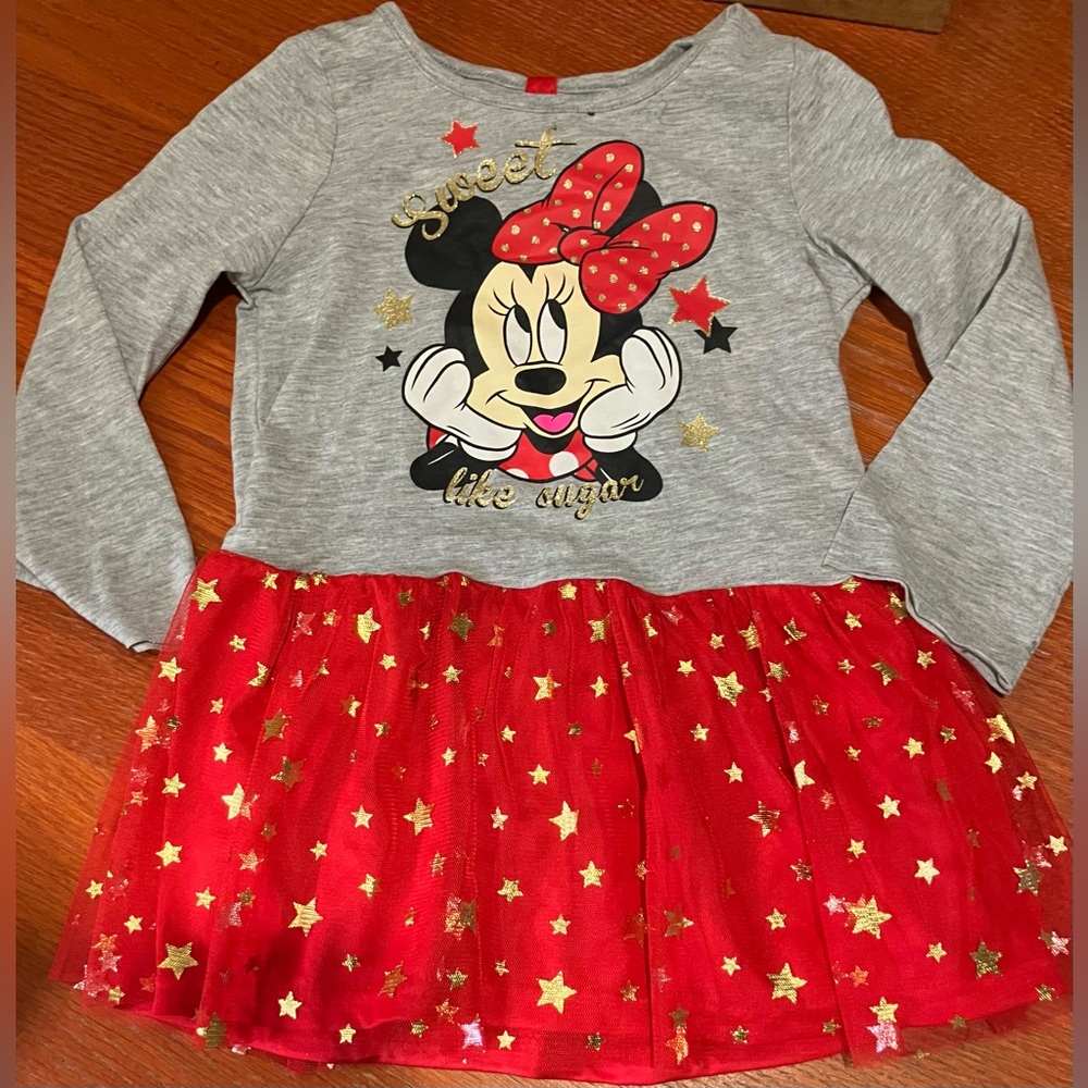 EUC like new Disney Minnie Mouse Dress Sweet Like Sugar Size 6X Red, Gray & Gold